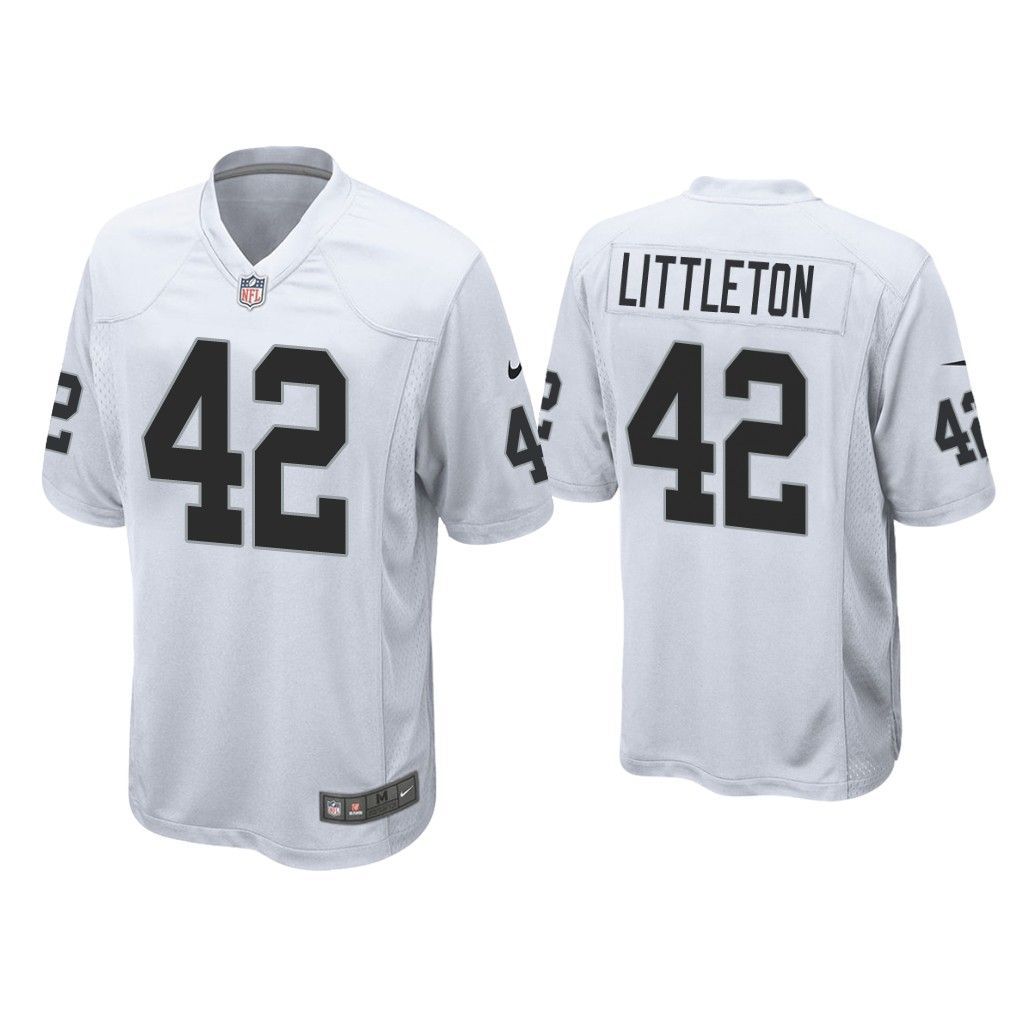 Men Oakland Raiders 42 Cory Littleton Nike White Game NFL Jersey